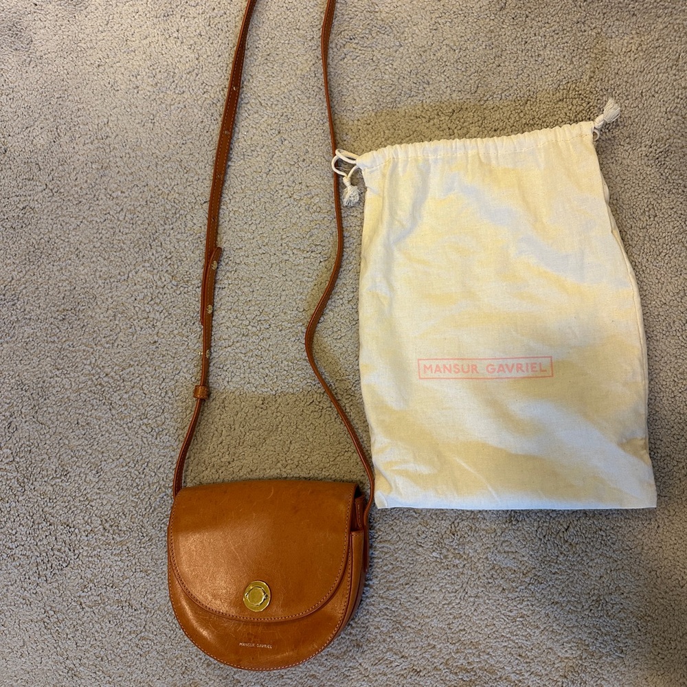 Mansur Gavriel Brown Leather Small saddle Crossbody Bag